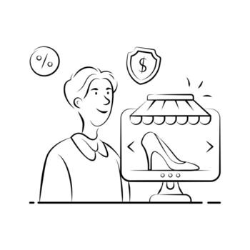 Creatively designed illustration of customer browsing ecommerce platform products.. vector