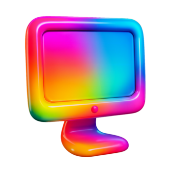 lucido retrò computer tenere sotto controllo Schermo con un' vivace arcobaleno pendenza isolato su nero png