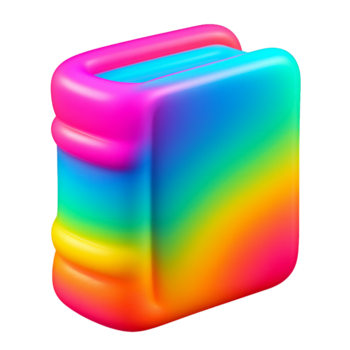A 3D rendered soft inflatable book object displaying a vibrant rainbow gradient spectrum png