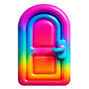 uma colorida arredondado porta com uma lidar com exibido em uma transparente fundo png