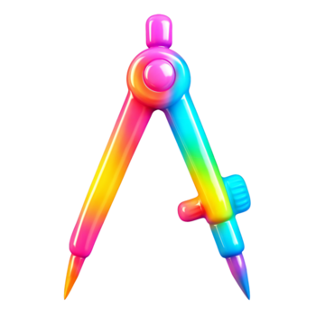 A colorful rainbow gradient drawing compass with sharp points isolated on black png