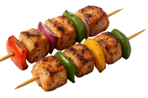 Grilled Chicken Skewers with Colorful Vegetables on Transparent Background png