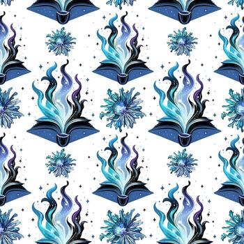 fantasía sin costura modelo con abierto libros emitiendo vistoso mágico fumar vector