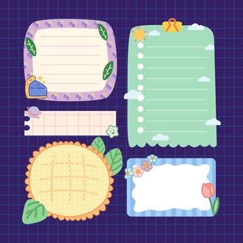 a set of hand drawn sticky note design frame for bullet and planner paper design vector