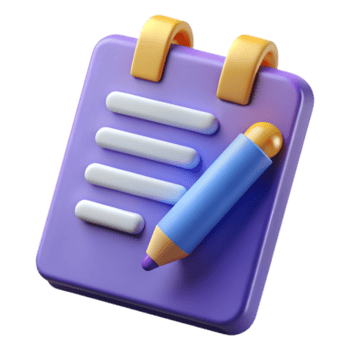 affascinante 3d rendere di un' viola bloc notes con matita, illustrare prendere appunti, compito gestione, e organizzazione per efficiente produttività png