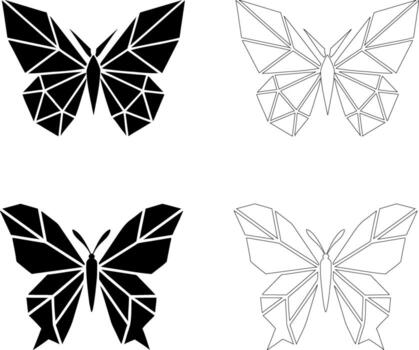 geométrico mariposa silueta con agudo angular alas en limpiar negrita plano negro diseño vector