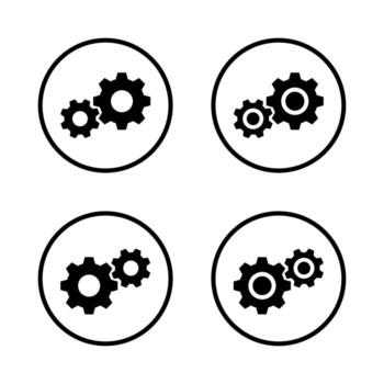 engranaje rueda dentada icono conjunto en circular describir. sistema ajustes configuración símbolo vector