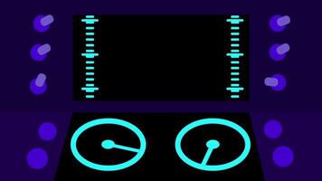 un futurista estilo neón controlar panel lleno con brillante instrumentos, representando tecnología, precisión, y avanzado sistemas en un pulcro diseño video
