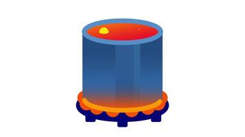 en minimal animerad behållare placerad på värme, symboliserar energi, omvandling, processer, och industriell eller vetenskaplig experimenterande i en visuell stil video