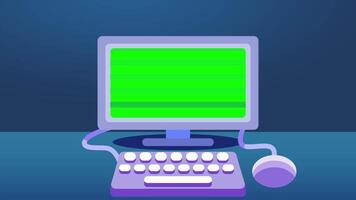 uma Estilo retrô computador com uma verde brilhando tela, simbolizando digital tecnologia, codificação, e cedo Informática estética dentro uma nostálgico tema video