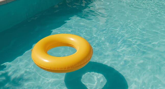 Sunlit Aqua. A Yellow Floatation Device Resting on Water with Abstract Patterns. photo