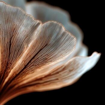 Close-Up View of Delicate Flower Petal with Intricate Vein Patterns and Soft Background in Pastel Shades photo