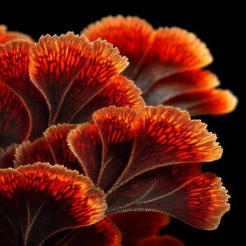 Vibrant Coral Structure Displaying Intricate Patterns and Textures in Brilliant Red and Orange Hues Underwater Environment photo