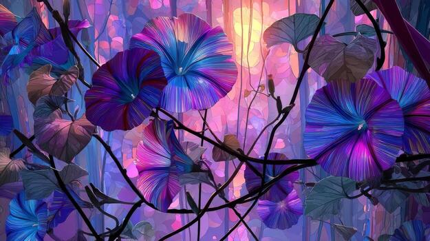 vistoso resumen floral modelo con vibrante matices y artístico remolino efectos en un soñador antecedentes de luces y oscuridad foto