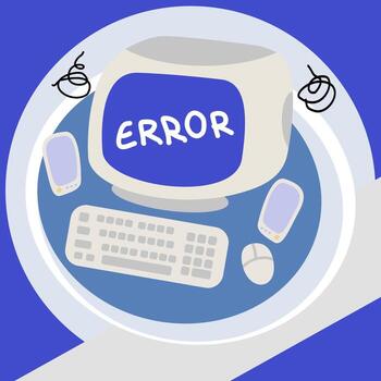Blue Screen Computer Tell Something Error. Hand Drawn Art Work for Attention or Something went wrong vector