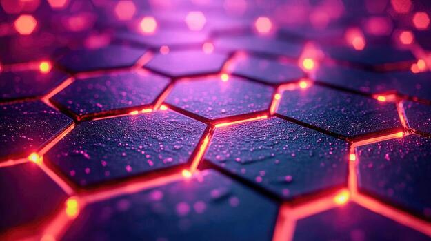 A close up of a hexagonal pattern with red lights photo