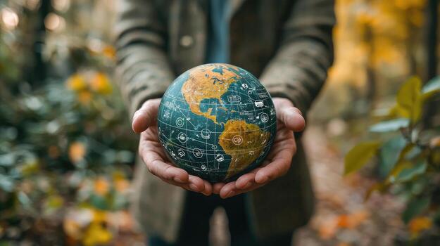 World in Hand Global Connection, Environmental Awareness, International Business, and Earth Day Concepts photo