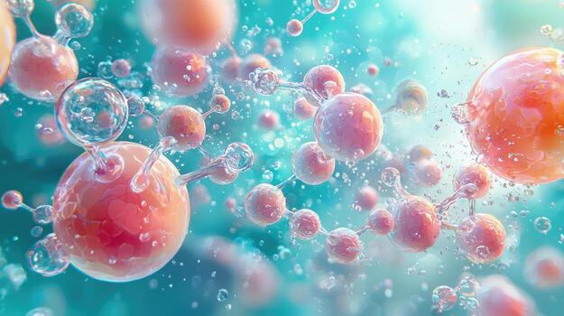 Microscopic Molecular Structure with Bubbles, Abstract Science and Medical Background, Detailed Atom Model Visualization photo