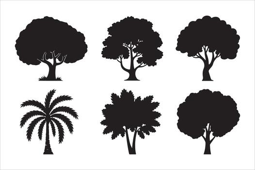 diverso árbol siluetas presentando varios especies para diseño elementos y naturaleza conceptos vector