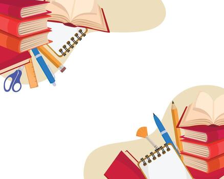 Books day background with stack of books and supplies Writer or reader Hobby vector