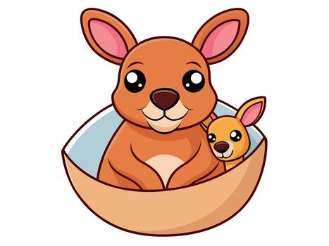 Cute kangaroo and joey in an egg isolated on white background vector
