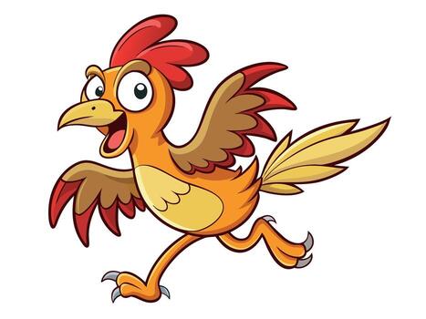 Cartoon chicken running isolated on white background with a happy expression vector