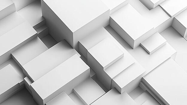 Overlapping white cubes create an abstract geometric pattern with a modern architectural feel photo