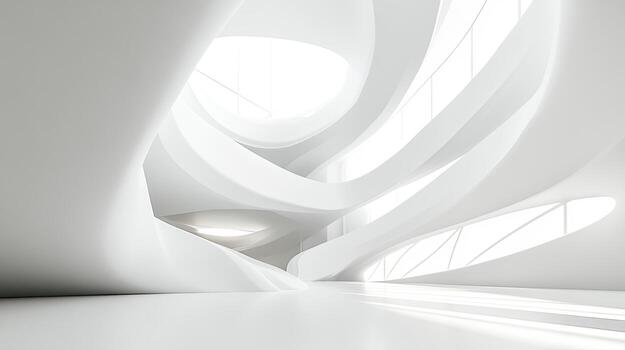 Smooth white curves form a bright, modern structure with open windows and skylights photo