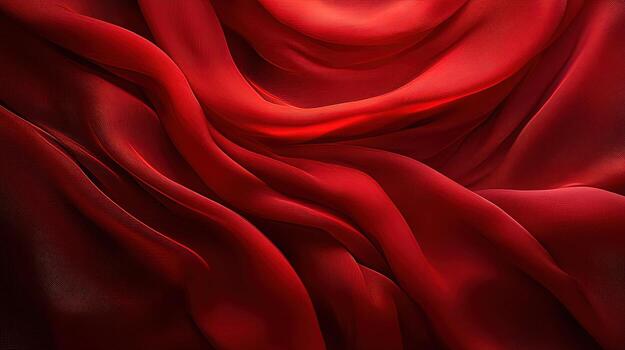 Deep red fabric flows with waves creating a luxurious and elegant abstract texture photo
