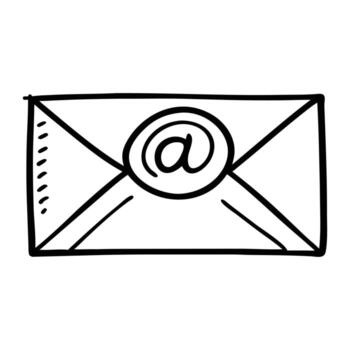 Hand drawn envelope with at symbol isolated on white background vector