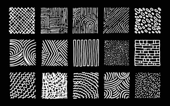 áspero mano dibujado textura colección con resumen líneas, Escribiendo patrones, y garabatear dibujo diseños vector