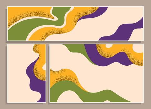 Minimal abstract posters with fluid lines and textured gradient elements. vector