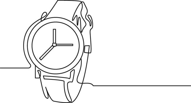 Watch one line continuous. Line art watch isolated on transparent background. Continuous line of vintage watch, Watch continuous line icon illustration. Clock symbol, Editable Stroke vector
