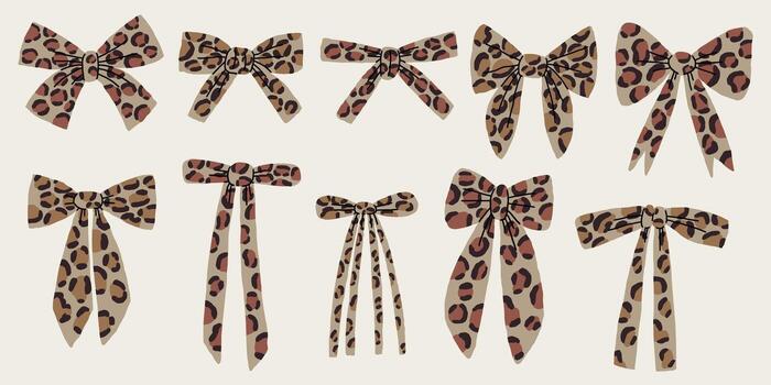 Bow Leopard Pattern Print Graphic Set vector