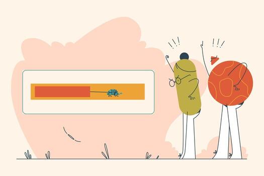 ilustración de lento cargando pantalla con tortuga Progreso bar vector