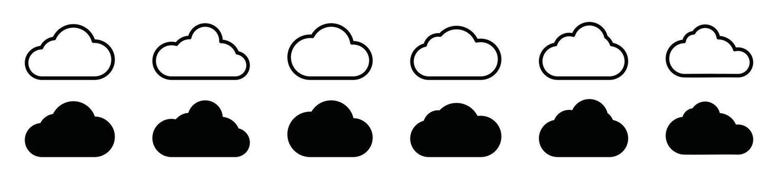 nube íconos colocar. cúmulo nube en línea y plano estilo. clima nube formas vector