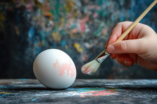 A person is painting an egg with a brush photo