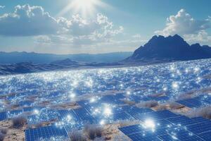 solar paneles en el Desierto con el Dom brillante foto