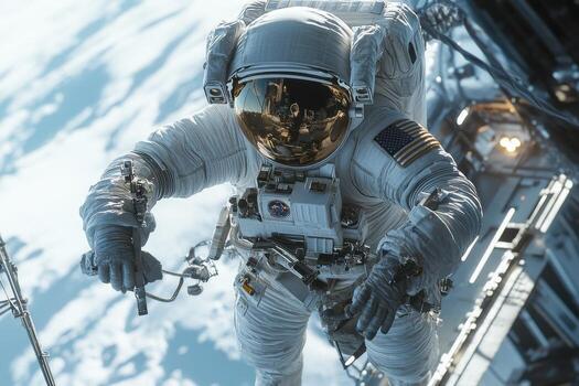 An astronaut in space with a space suit photo