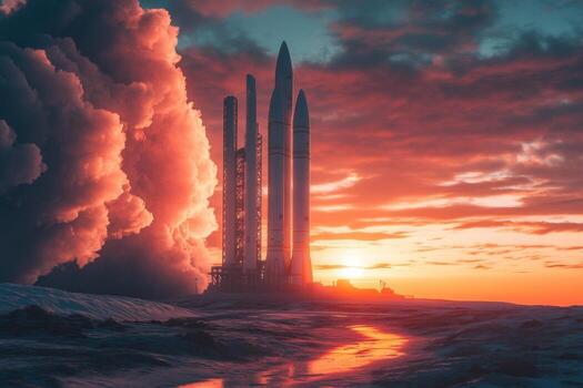 An image of a rocket in the sky with clouds photo