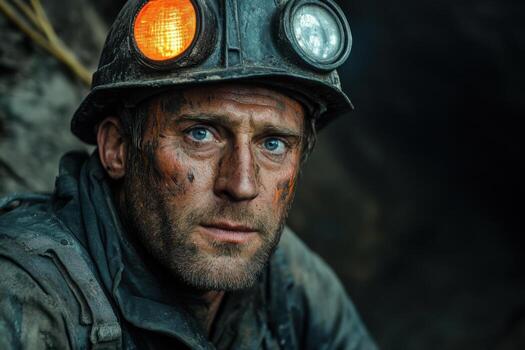 A man with a coal miner's helmet on photo