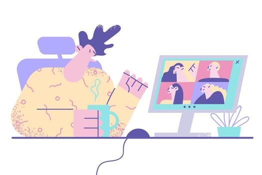 Person with coffee at computer vector