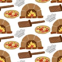 Colorful pizza pattern with ovens and tools vector