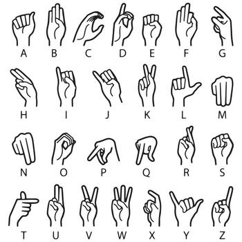 Comprehensive Chart of Hand Gestures for Sign Language Communication vector