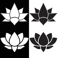 loto flor íconos conjunto con simétrico pétalo diseños en negro y blanco contraste estilo vector