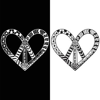 Heart Shaped Peace Symbol with Intricate Hand Drawn Pattern in Black and White Representing Love Unity and Harmony vector