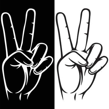 Illustration of Hand Showing Three Fingers Symbolizing Peace and Unity in Black and White vector