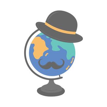Globe with gentleman's moustache and English hat. Learn English concept vector