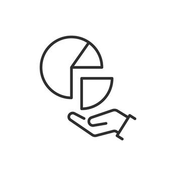 market share icon, pie chart with hand, get your share, business analytics, thin line symbol editable stroke illustration vector