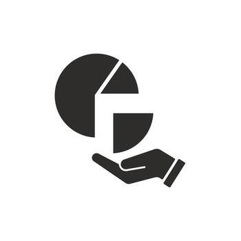 pie chart with hand icon, market share, get your share, business analytics, flat symbol illustration vector